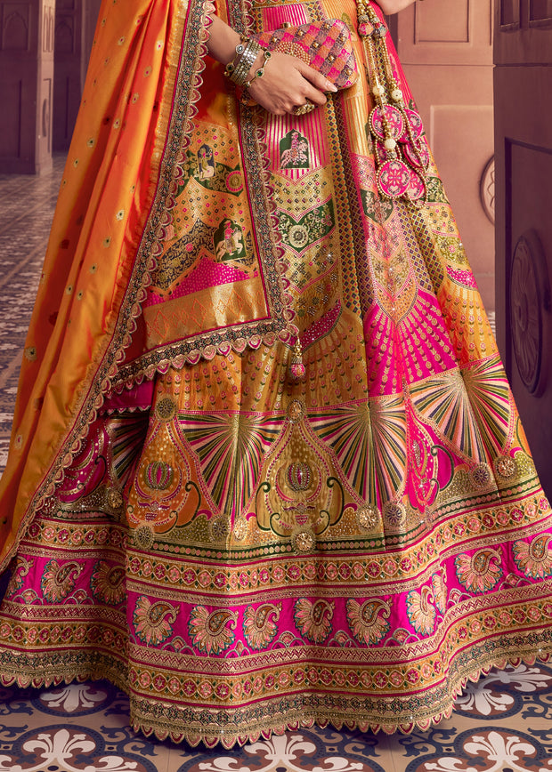 Multicolour Banarasi Silk Embroidered Lehenga