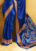 Cobalt Blue Satin Silk Saree with Ajrakh Printed Pallu and Blouse