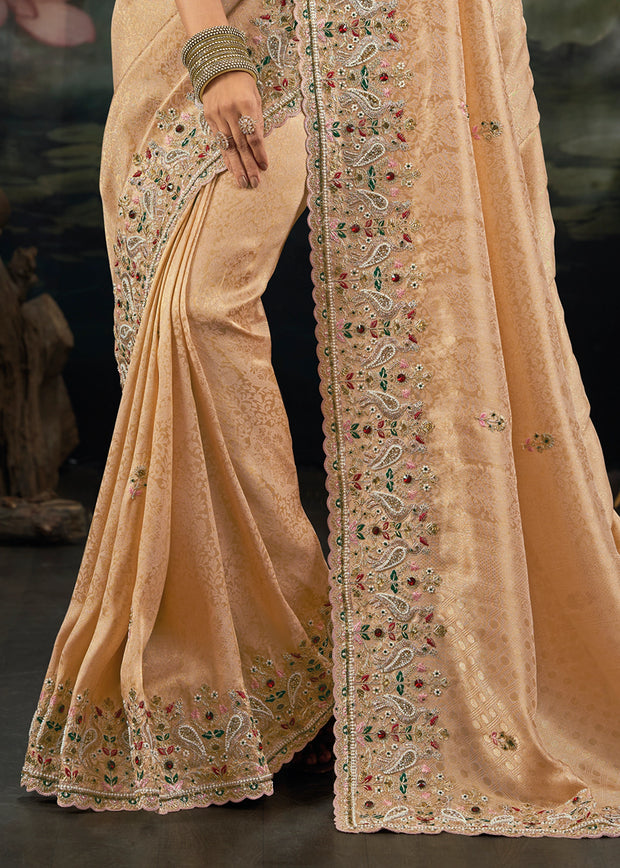 Almond Cream Embroidered Designer Saree