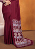 Claret Red Satin Silk Saree with Ajrakh Printed Pallu and Blouse