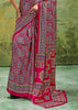 Fuchsia Pink Printed Satin Silk Saree