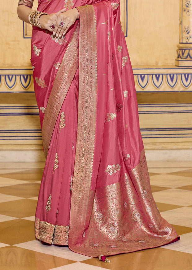 Gajari Pink Woven Banarasi Silk Saree