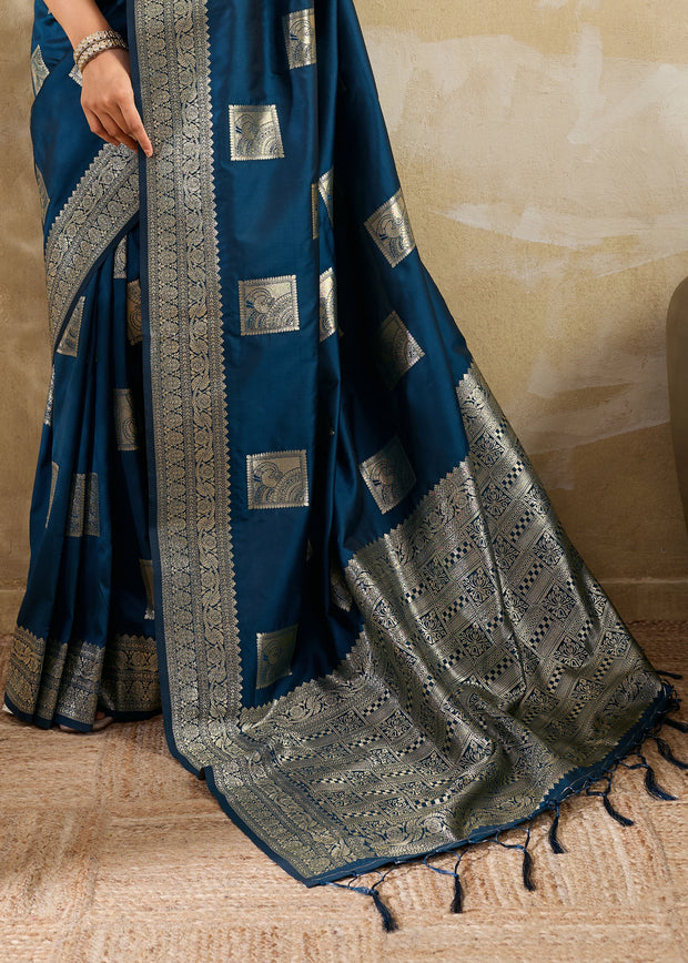 Coral Blue Woven Banarasi Silk Saree