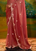 Earthy Red Heavy Embroidered Designer Silk Saree With contrast Blouse