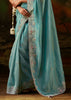 Powder Blue Embroidered Tissue Saree