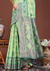 Pistachio Green Woven Cotton Linen Silk Saree