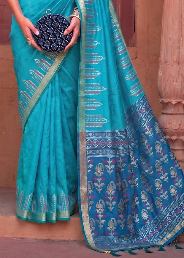 Heritage Blue Woven Banarasi Silk Saree