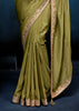 Mist Olive Embroidered Designer Tissue Saree