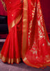 Spanish Red Banarasi Satin Linen Silk Saree