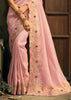 Baby Pink Designer Embroidered Silk Saree