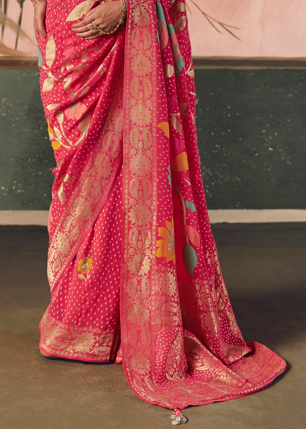 Paradise Pink Woven Georgette Bandhej Saree