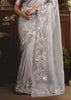 Platinum Grey Tissue Organza Designer Saree