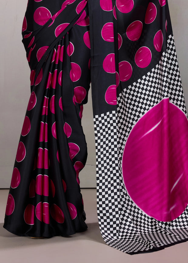 Pink Printed Satin Silk Saree