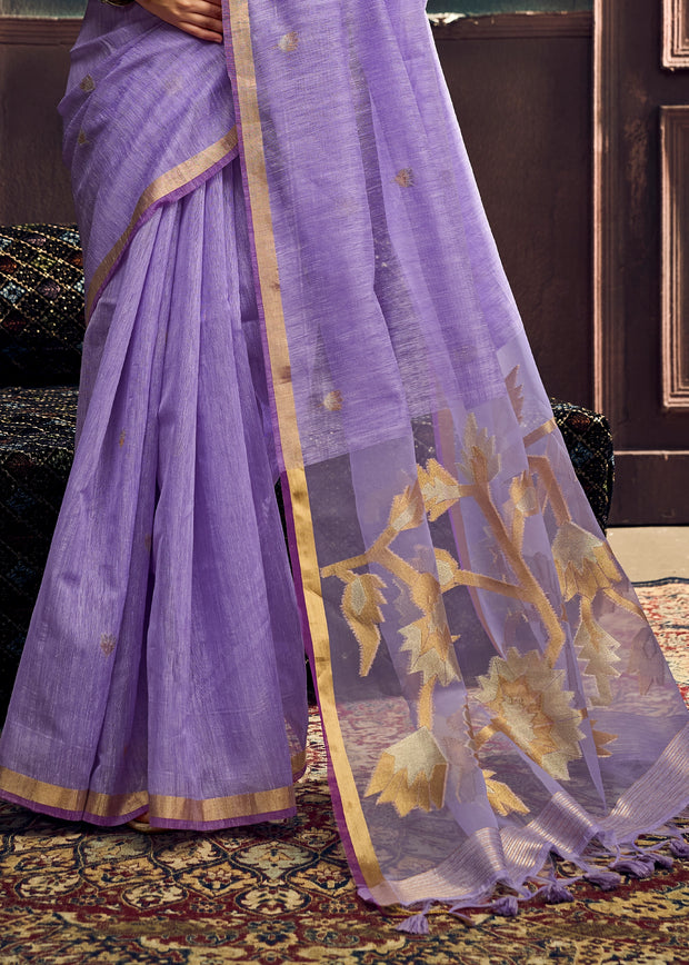Lavender Purple Woven Cotton Silk Saree