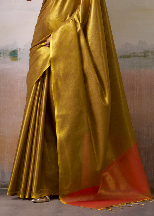 Mehndi Green Woven Tissue Silk Saree
