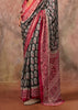 Olive Black Printed Crepe Satin Silk Saree