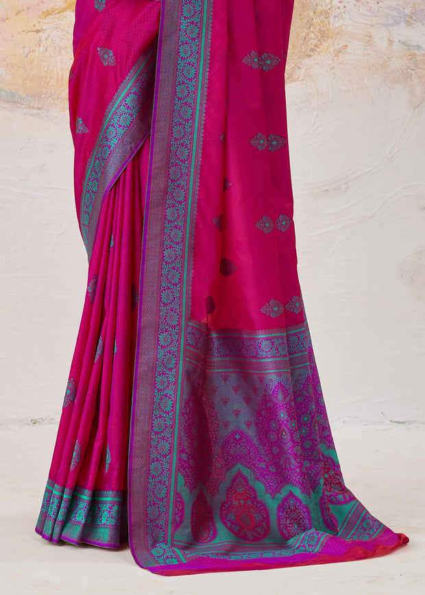 Magenta Pink Woven Kanjivaram Silk Saree