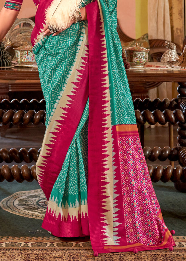 Turqoise Blue Printed Patola Silk Saree