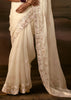Off White Embroidered Designer Organza Saree