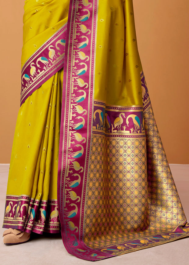 Lime Green Woven Banarasi Silk Saree