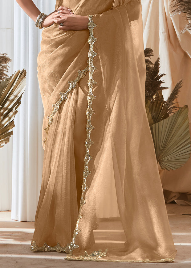 Sand Beige Designer Silk Saree