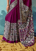 Wine Purple Printed Satin Silk Saree