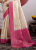 Pink Border Ivory Woven Banarasi Silk Saree