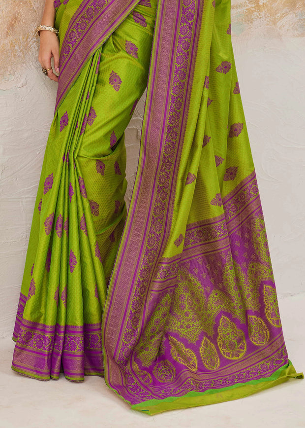 Pista Green Woven Kanjivaram Silk Saree