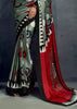 Silver Grey Printed Satin Silk Saree