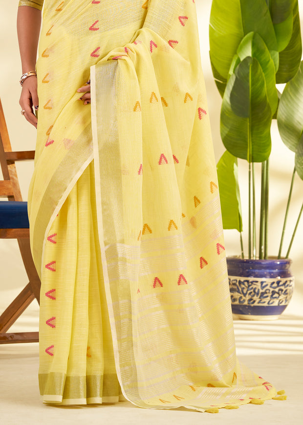 Aurora Yellow Woven Linen Silk Saree