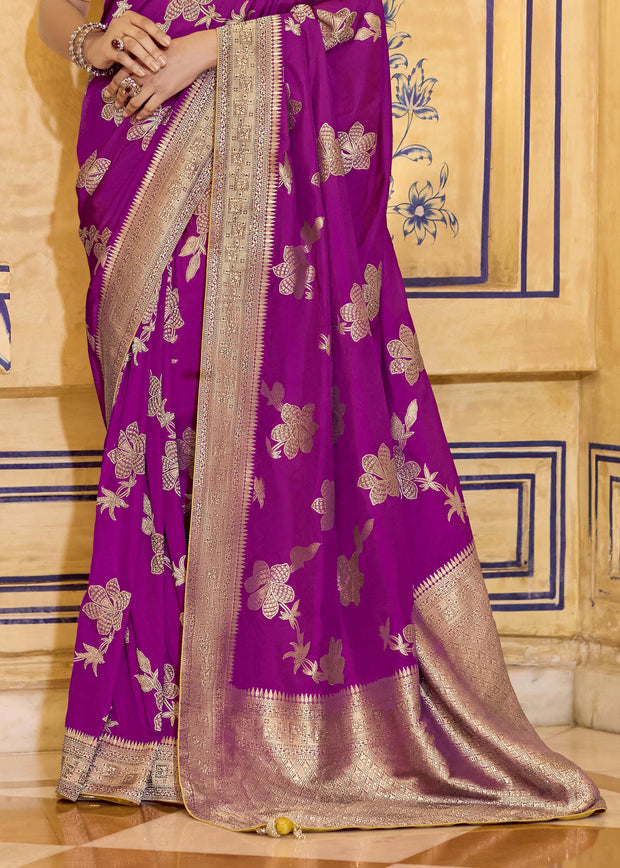 Sparkling Purple Woven Banarasi Silk Saree