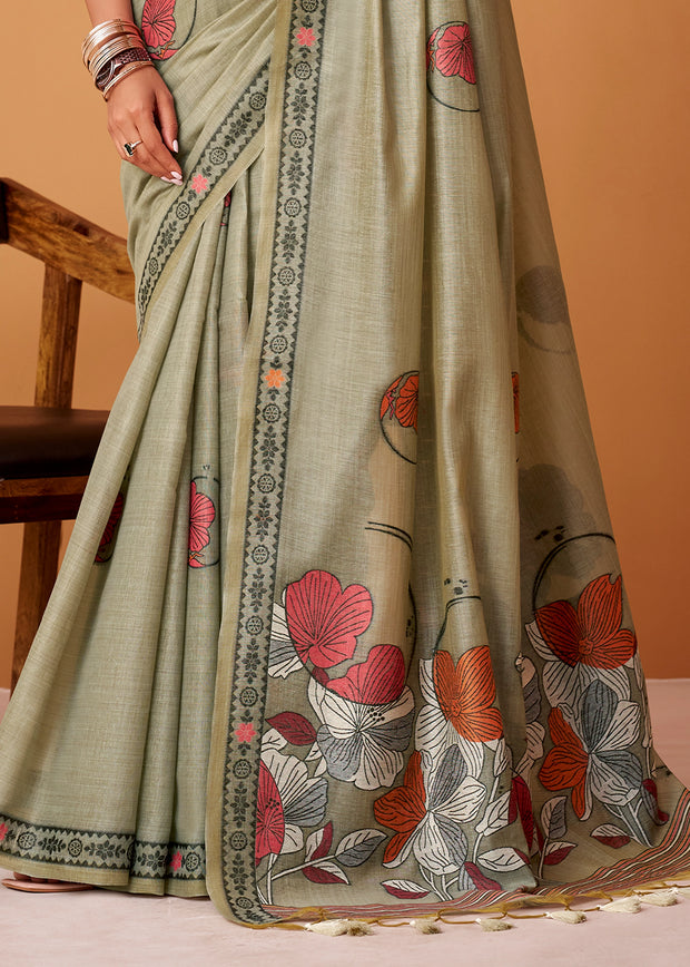 Sage Green Woven Cotton Saree