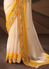 Yellow White Embroidered Designer Saree