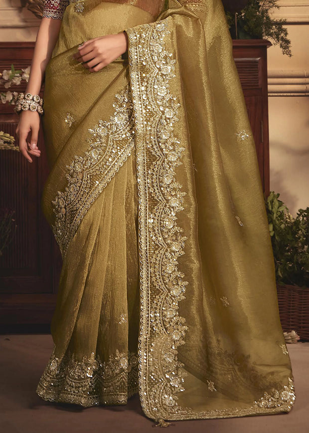 Bronze Green Designer Tissue Organza  Saree