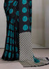 Teal Blue Printed Satin Silk Saree