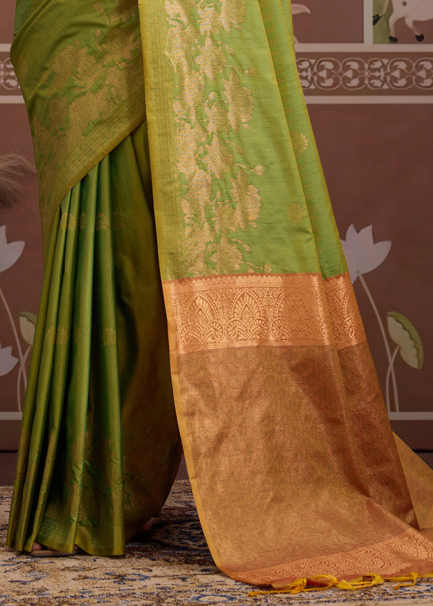 Pista Green Woven Tussar Silk Saree