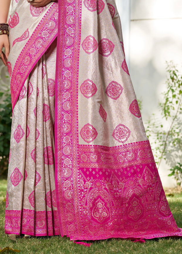 Magenta Pink Woven Banarasi Silk Saree