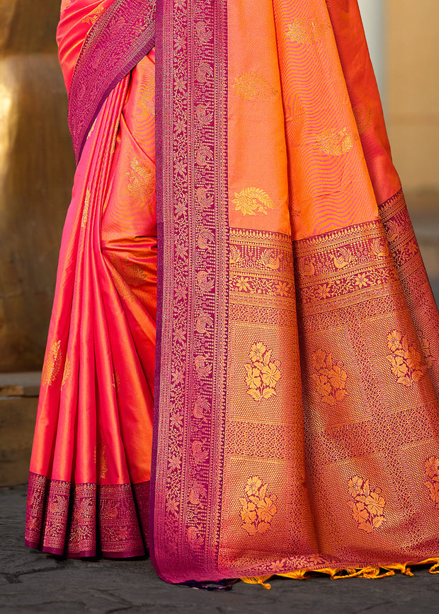 Spicy Orange Dual Tone Woven Banarasi Silk Saree