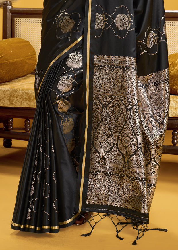 Pirate Black Banarasi Satin Silk Saree