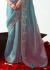 Aqua Blue Embroidered Designer Tissue Saree