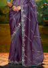 Iris Purple Heavy Embroidered Designer Silk Saree With contrast Blouse