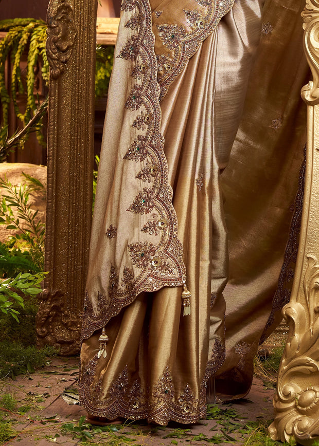 Rich Golden Embroidered Designer Saree
