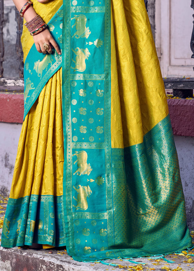 Lime Green Woven Banarasi Silk Saree