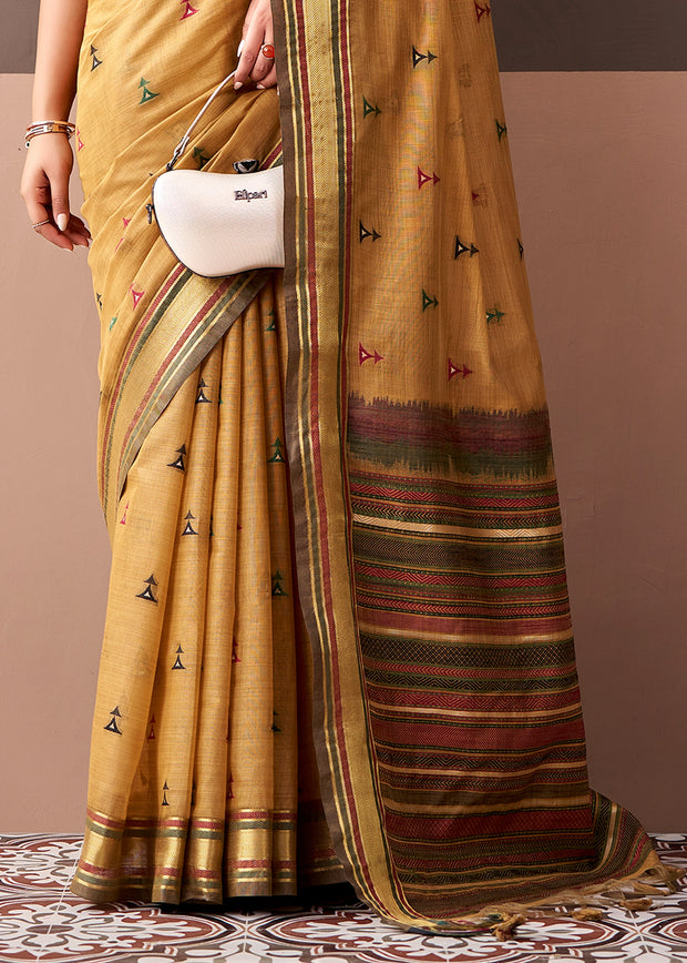 Mustard Gold Woven Cotton Silk Saree