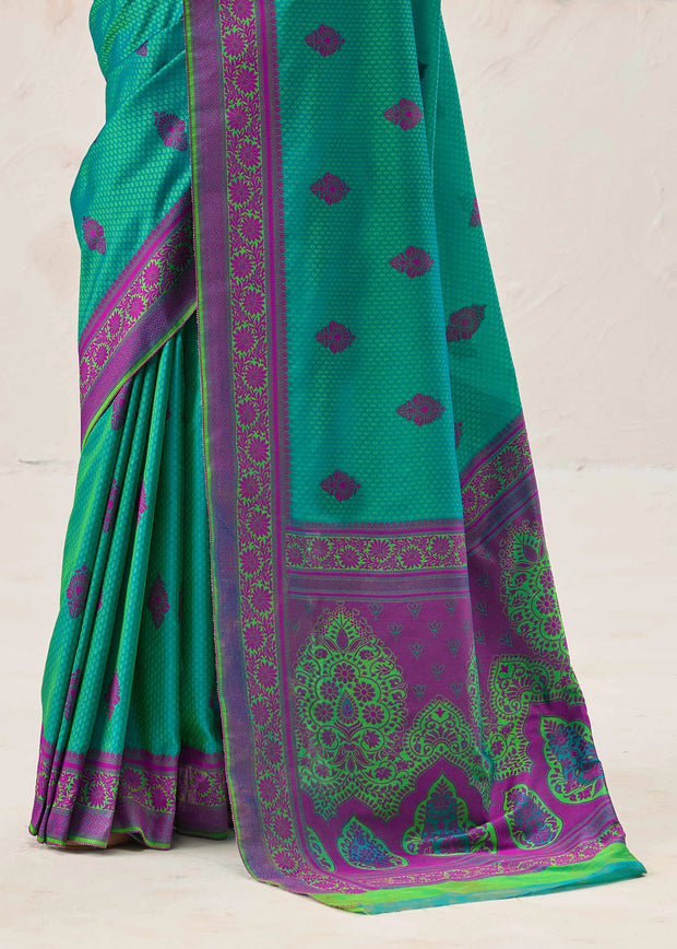 Marine Green Woven Kanjivaram Silk Saree