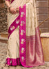 White And Pink Banarasi Satin Silk Saree