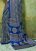 Indigo Blue Printed Satin Silk Saree