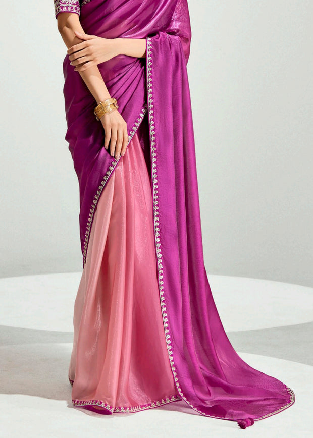 Dahlia Purple Ombre Designer Tissue Saree With Embroidered Blouse
