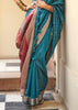 “Exclusive Offer” : Peacock Blue Woven Banarasi Tussar Silk Saree