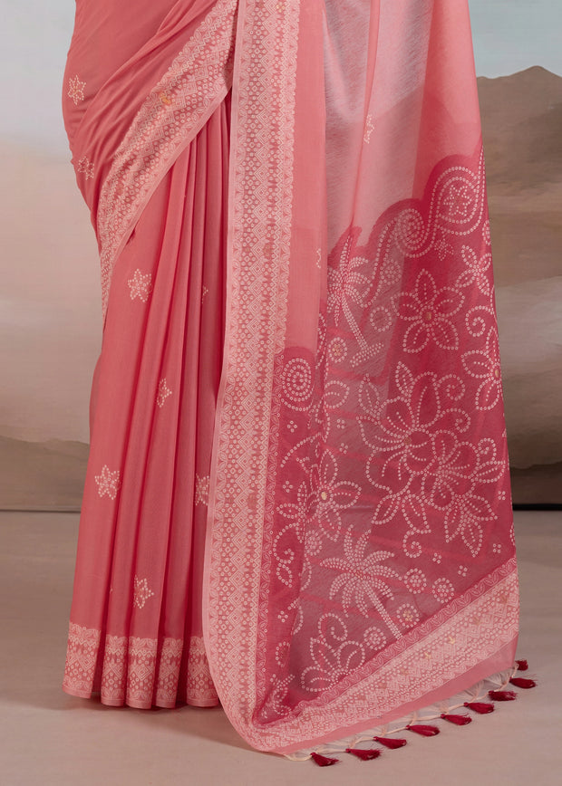 Flamingo Pink Woven Cotton Saree